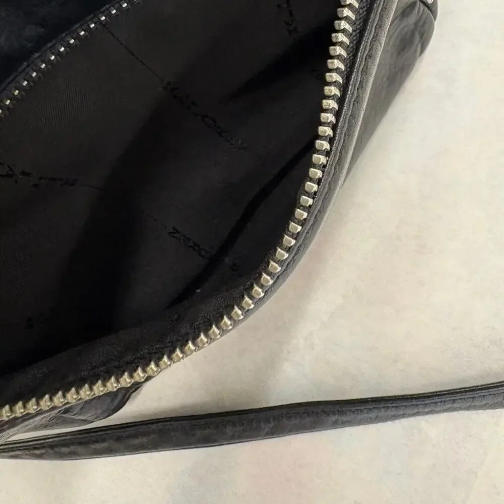 Vintage Ralph Lauren Leather Small Crossbody Bag RL Logo Black 90s Duel Zip Top